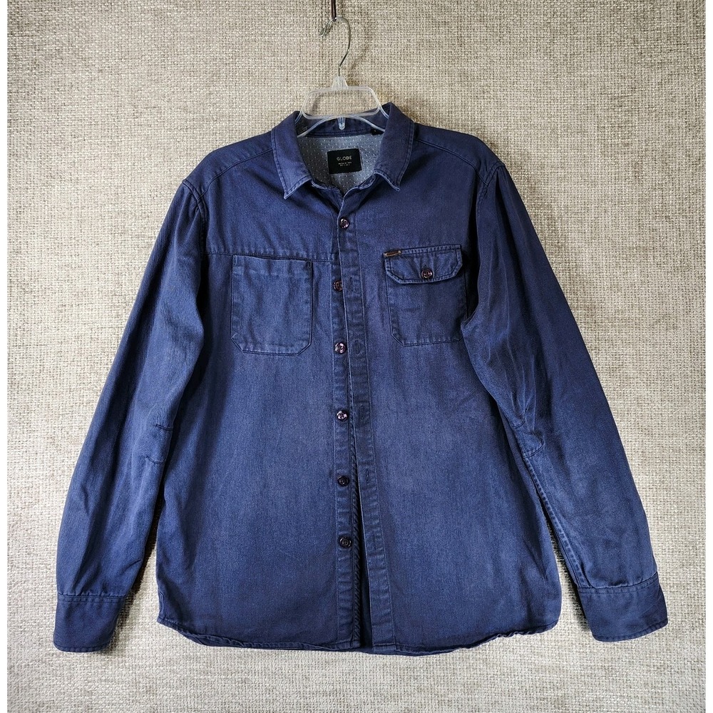 Globe Australia Canvas Shirt Mens L Navy Blue Long Sleeve Button Skateboard